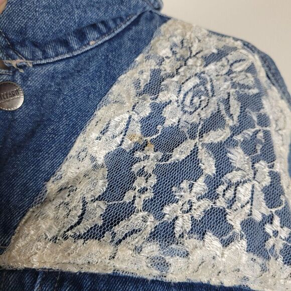 VTG Stefano International Jacket Small Blue Denim Lace Crop 90s Cottagecore - Picture 8 of 12